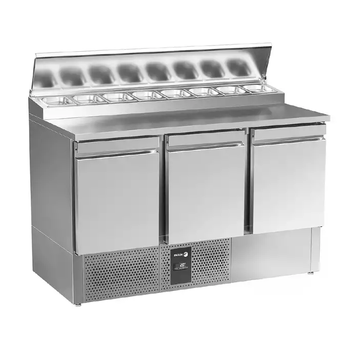 Stół chłodniczy do pizzy 3-drzwiowy z nadstawką 8x GN 1/6 linia